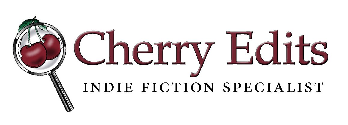 Cherry Edits Indie Fiction Specialist. Logo is two cherries inside a magnifying glass