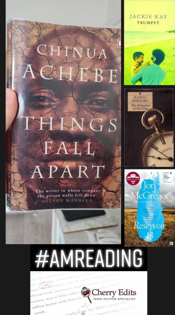 Book covers. Things Fall Apart. The Remains of the Day. Trumpet. Reservoir 13